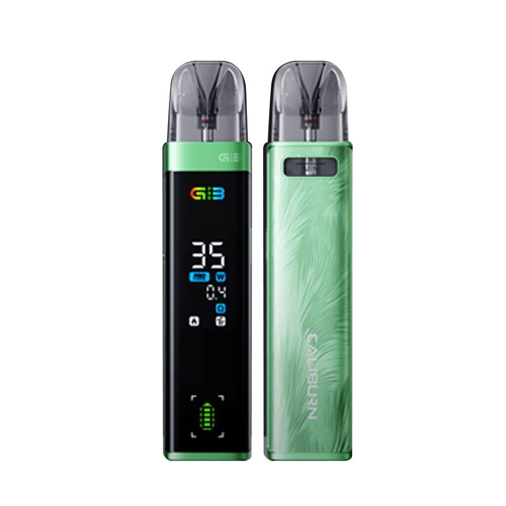 Uwell Caliburn G3 Pro Pod Kit - Emerald Green Uwell Caliburn G3 Pro Pod Kit in Emerald Green, Vorder- und Rückseite mit Displayanzeige und Schriftzug.