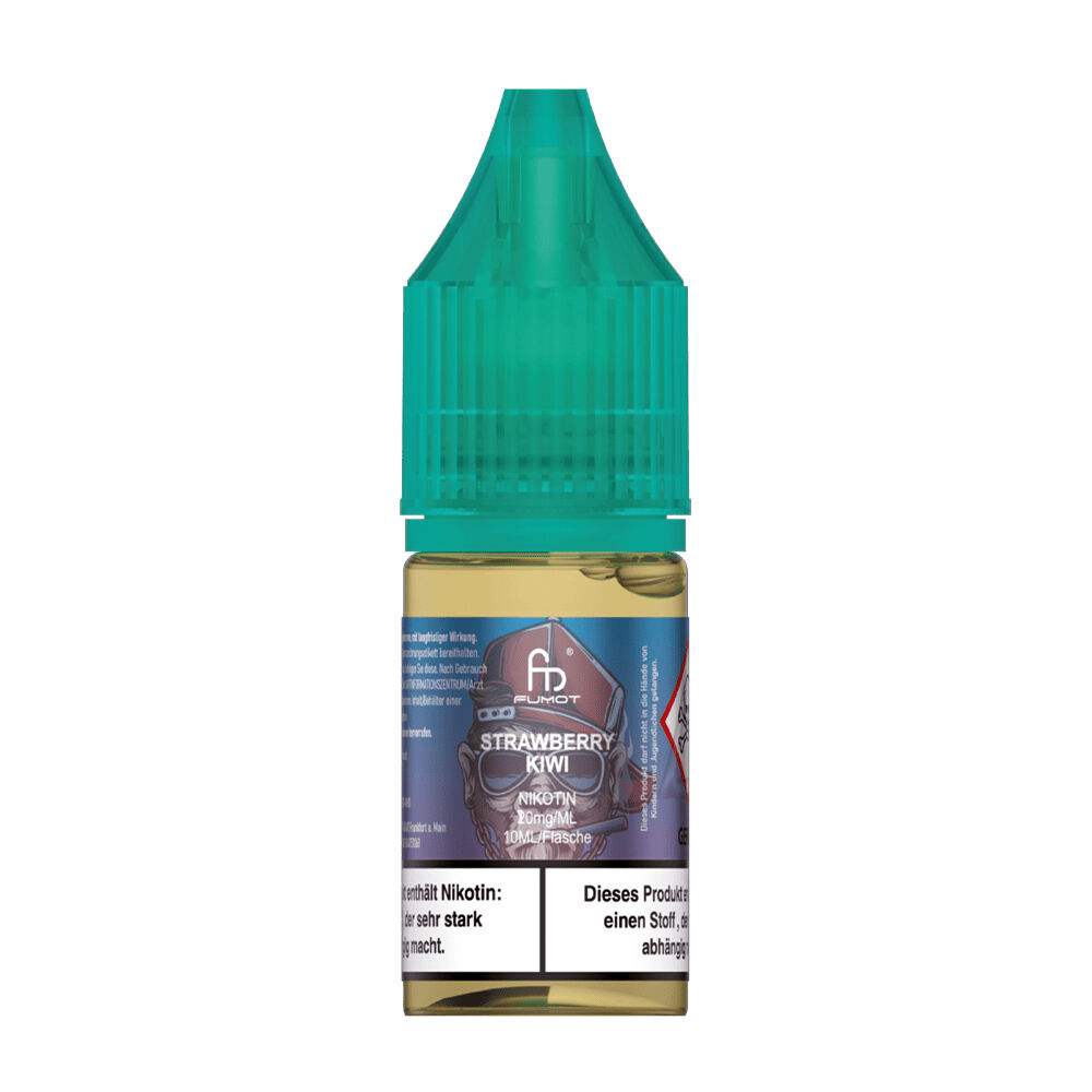 RNM112 E-Liquid-Flasche mit grünem Deckel, Etikett in Lila mit Aufschrift Strawberry Kiwi, enthält 10mg Nikotinsalz.