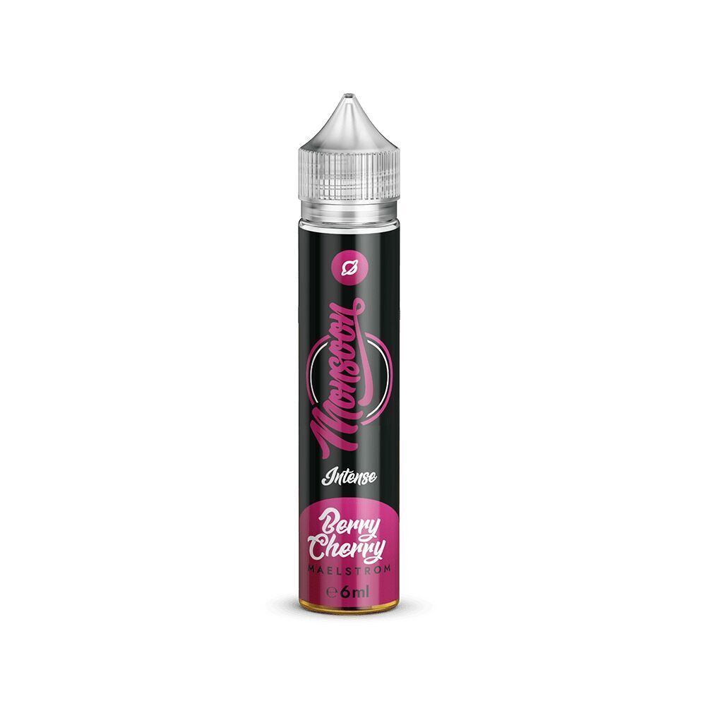 Monsoon Aroma Flasche mit schwarzem und pinkem Designaufdruck, Berry Cherry Maelstrom, 6 ml Inhalt, durchsichtiger Verschluss