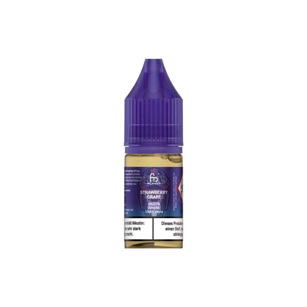 randm-tornado-liquid-10ml-strawberry-grape-20mg.jpg RandM Tornado Nikotinsalz Liquid-Flasche mit lila Verschluss und Etikett "Strawberry Grape 20mg", Warnhinweise unten auf weißem Hintergrund.