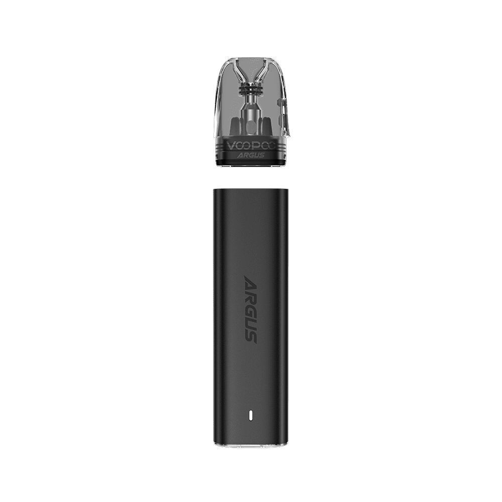 Voopoo Argus G2 Mini Pod Kit - Midnight Black Voopoo Argus G2 Mini Pod Kit in Schwarz mit transparenter Kartusche und sichtbarem Argus-Branding auf der Vorderseite