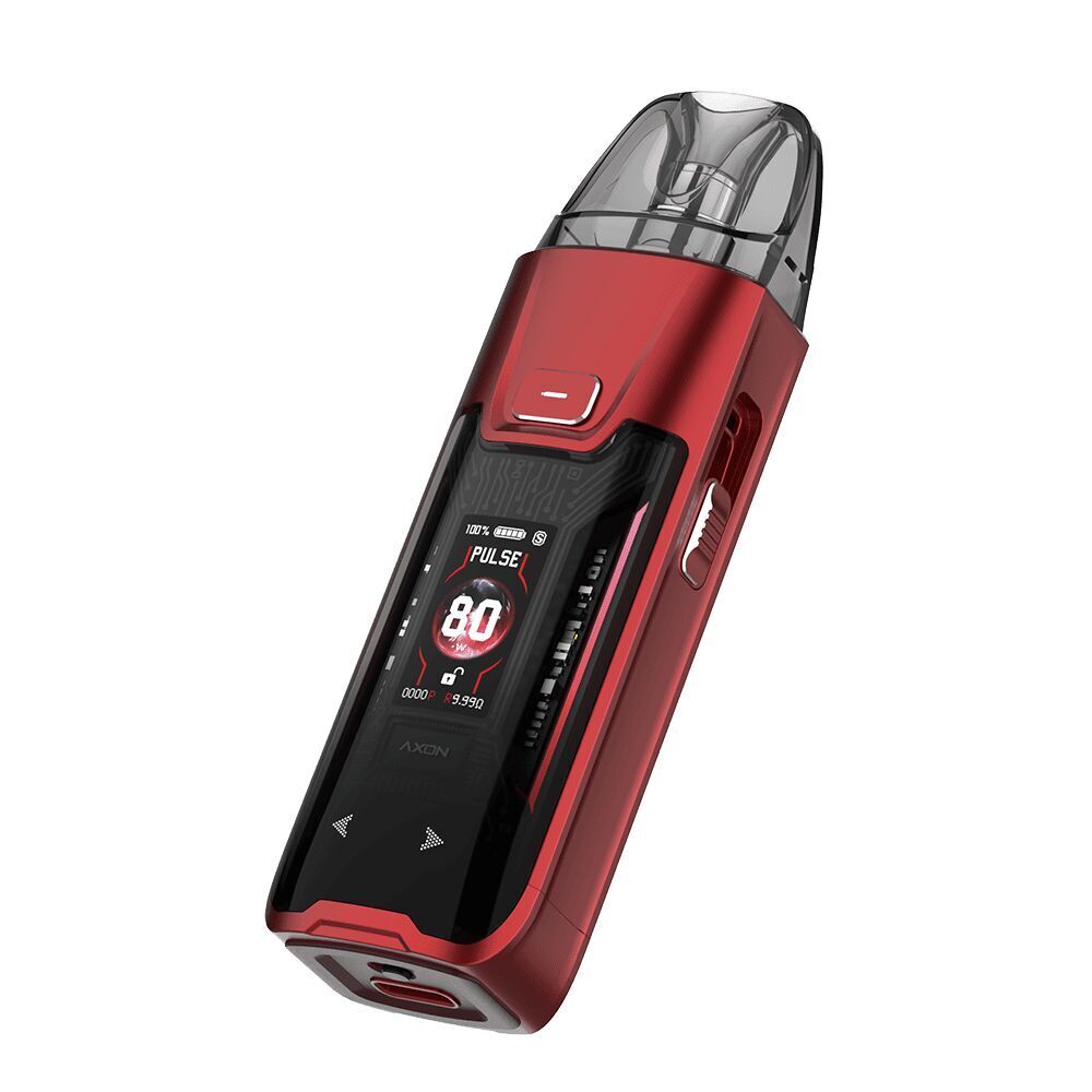 Vaporesso Luxe XR Max 2 Pod Kit - Red Vaporesso Luxe XR Max 2 Pod Kit in Rot mit Display, Anzeige "80", schwarzem Akzent und transparentem Mundstück.