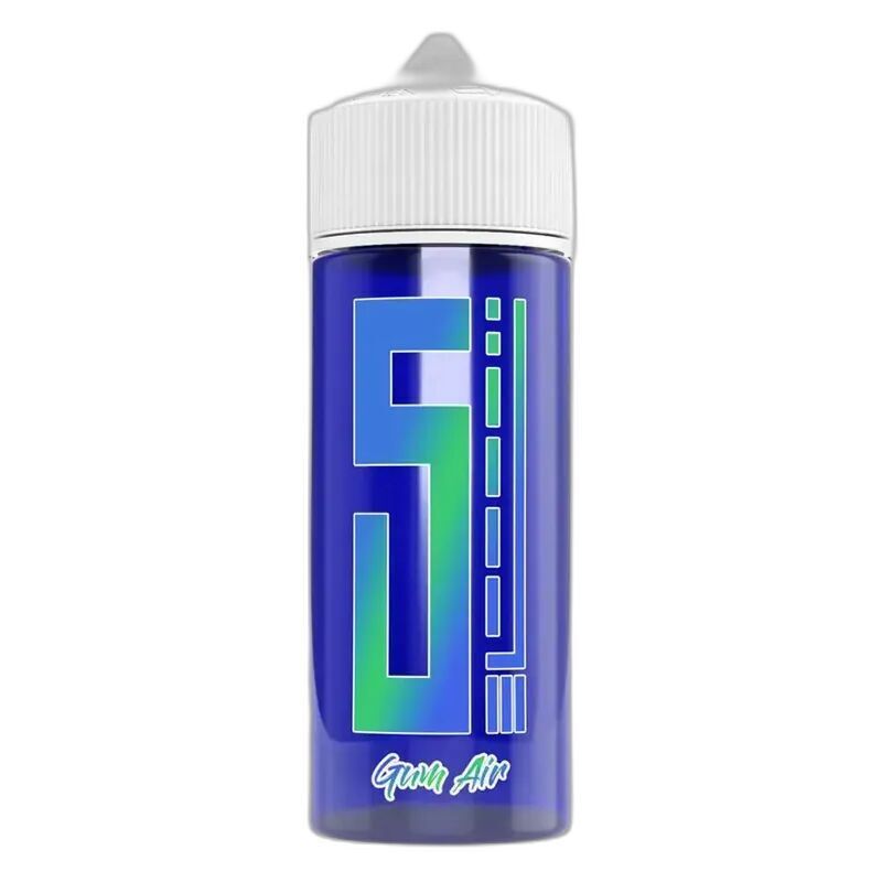 Aroma Gum Air von 5 Elements Flasche mit weißem Deckel, blauem Etikett, darauf großes "5" und der Schriftzug "Gum Air" in Grün und Weiß.