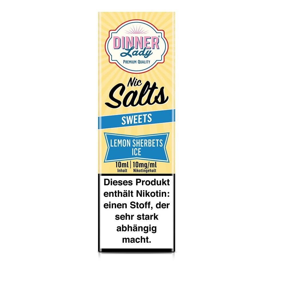 Dinner Lady Nic Salts Sweets, Lemon Sherbets Ice 10mg, 10ml Inhalt, Hinweis: Enthält Nikotin, das stark abhängig machen kann