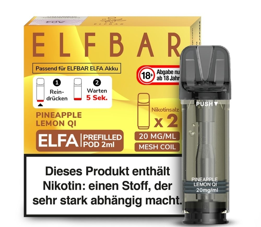 Pineapple Lemon Qi Elfa Pods von Elfbar 20mg Elfa Pods von Elfbar - alle Sorten - Mit Nikotin