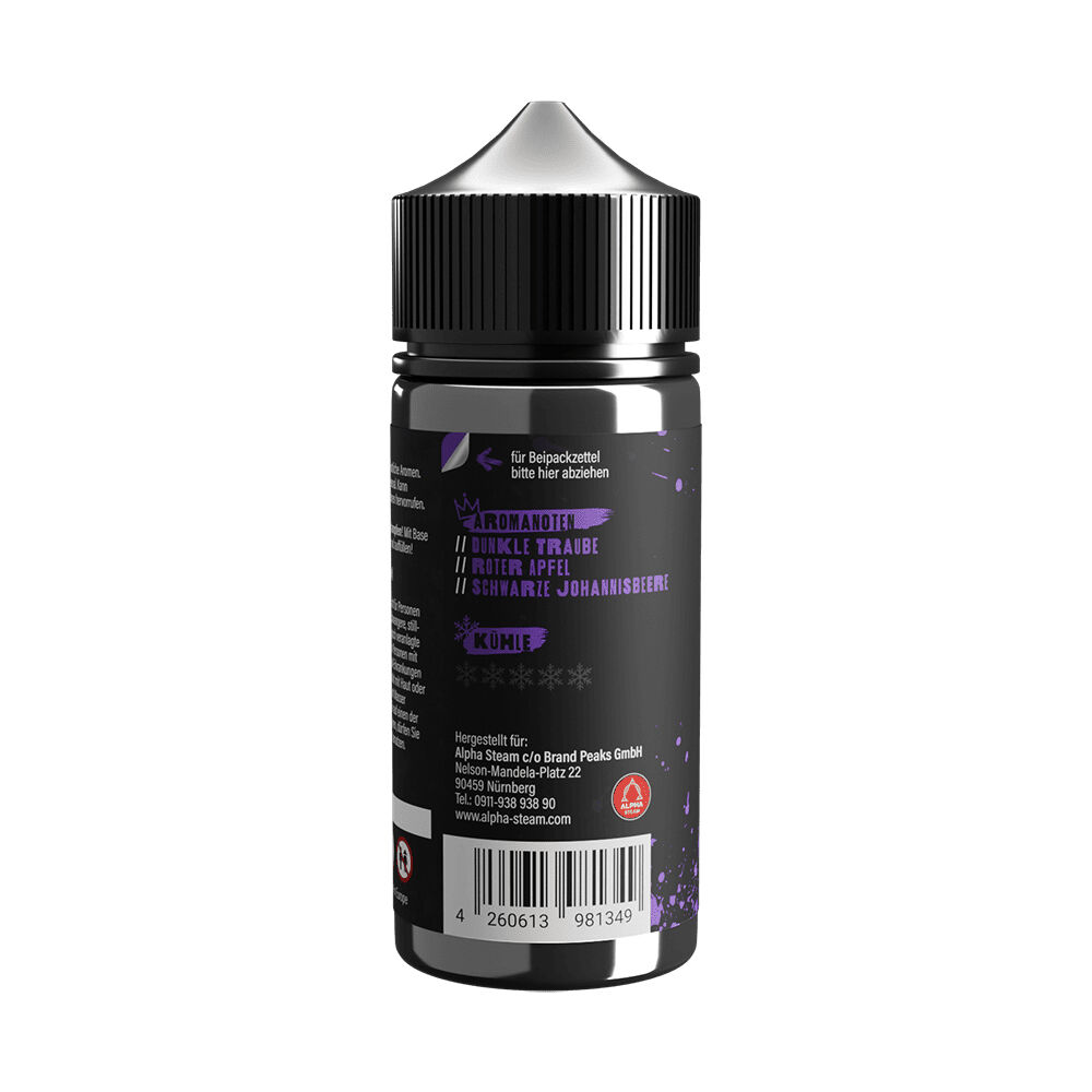 Flasche des Tony Vapes Aroma - Grapetastic mit Aromanoten von dunkler Traube, rotem Apfel, schwarzer Johannisbeere, violette Gestaltungselemente