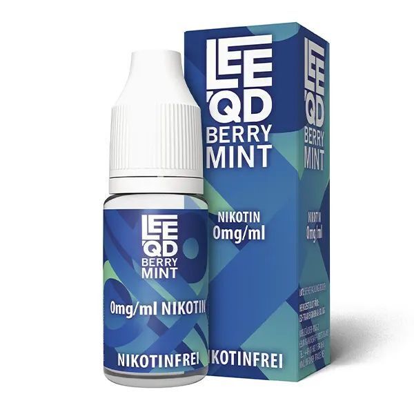 Liquid Fresh Strawberry Mint - Leeqd Eine Verpackung und Flasche des Leeqd Berry Mint Liquids mit Aufschrift "Nikotinfrei", "0mg/ml Nikotin".