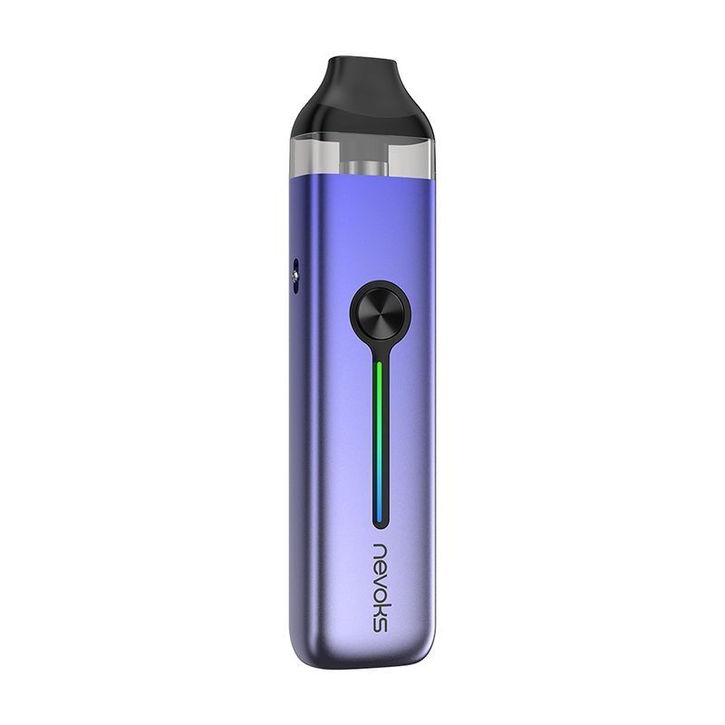 Nevoks Feelin 2 Pod Kit in der Farbe Royal Purple E-Zigarette Nevoks Feelin 2 Pod Kit in Royal Purple mit schwarzem Mundstück, grünem Streifen und sichtbarem Markenlogo.