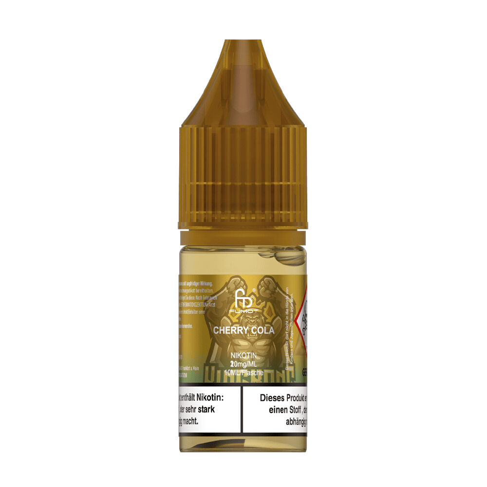 RNM118 Nikotinsalz-Liquid-Flasche „Cherry Cola“ mit braunem Verschluss und klarer Beschriftung, 10 mg, 10 ml, Warnhinweise deutlich sichtbar.