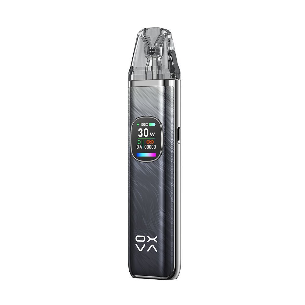 Oxva Xlim Pro 2 Pod Kit - Dark Shadow Oxva Xlim Pro 2 Pod Kit in Dunkelgrau mit digitalem Display zeigt 30W Leistung, Batteriestatus und einem markanten „OXVA“-Logo.