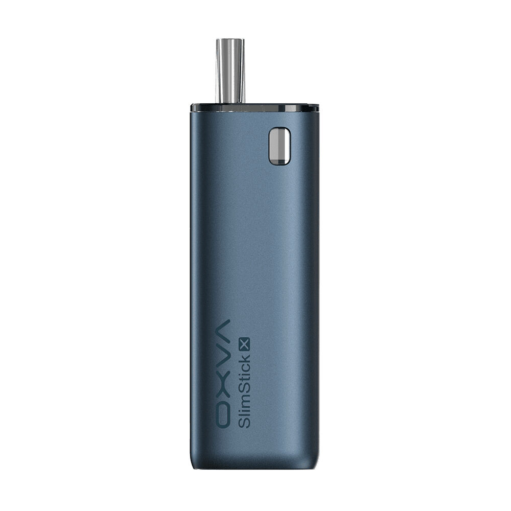 OXVA SlimStick X Pod Kit in Blau mit schmalem, modernem Design, glänzendem Mundstück und seitlichem Sichtfenster.