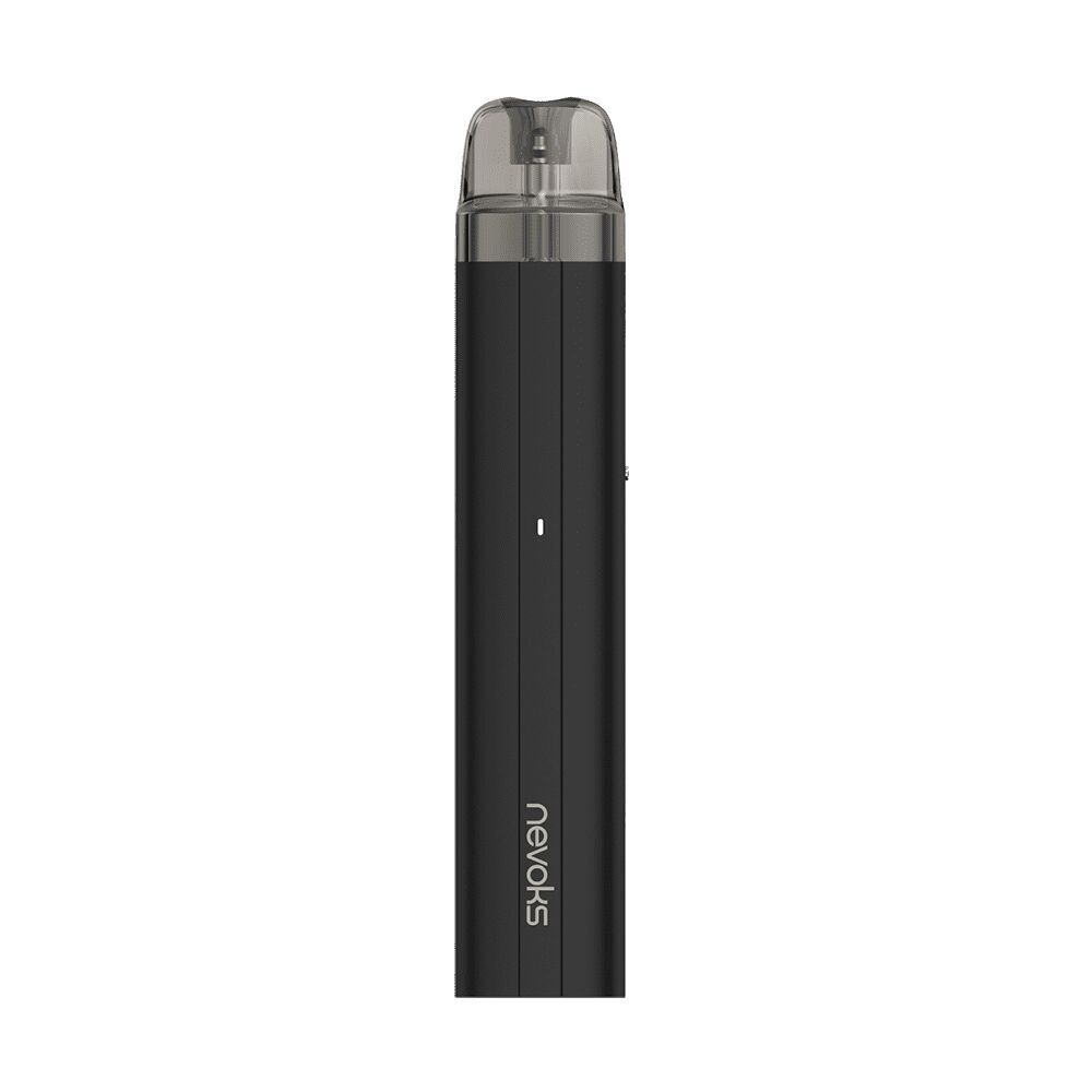 Nevoks Feelin AR Pod Kit in schwarzer Farbe mit durchsichtigem Mundstück und sichtbarem Nevoks-Logo auf der Vorderseite.