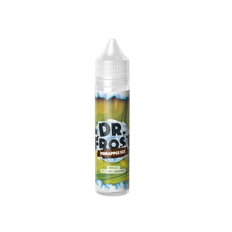 Aroma Pineapple Ice von Dr. Frost Dr. Frost Pineapple Ice Aroma-Flasche, 14 ml, mit eisigem Design und weißem Verschluss, Produktname auf der Vorderseite sichtbar