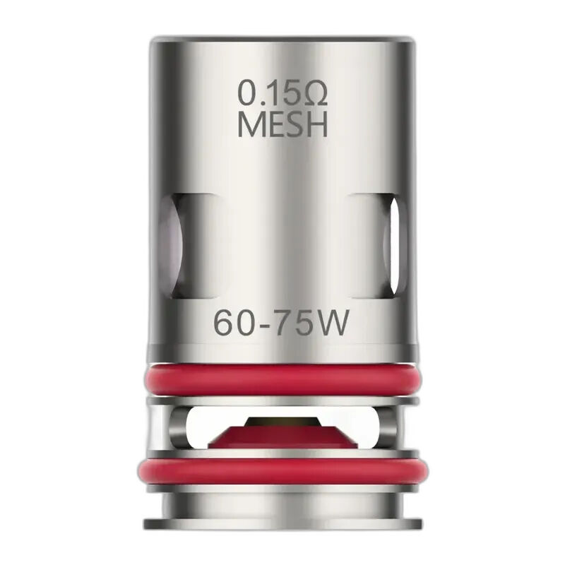 Vaporesso GTX Coils Vaporesso GTX Coil mit 0.15Ω Mesh, geeignet für 60-75W, silberfarben mit roten Dichtungsringen sichtbar.