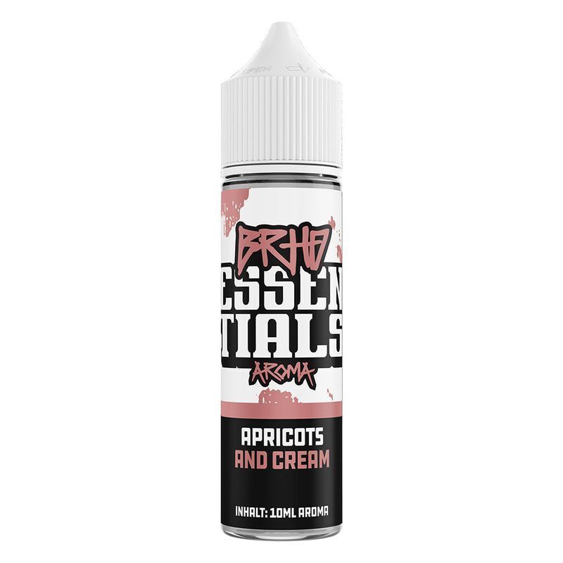 Aroma Apricots and Cream von BRHD Flasche mit BRHD Aroma, Apricots and Cream, 10 ml Kapazität, weiß mit schwarzem und rosa Akzenten, verschraubter Deckel