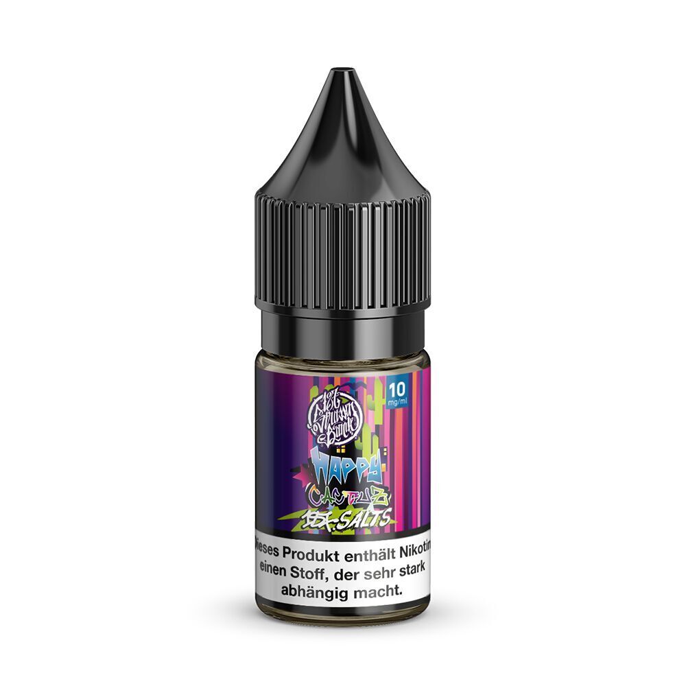 187 Strassenbande Liquid - Happy Cactuz 10mg Flasche mit schwarzem Verschluss, bunte Etikettengrafik mit "187 Strassenbande Liquid Happy Cactuz 10mg", enthält Nikotinwarnung.