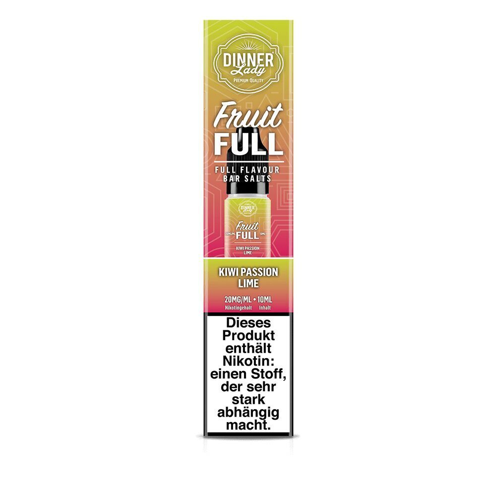 Dinner Lady Fruit Full Nikotinsalz Kiwi Passion Lime 20mg Packung mit Flasche, enthält Nikotin, Warnung für Abhängigkeit sichtbar