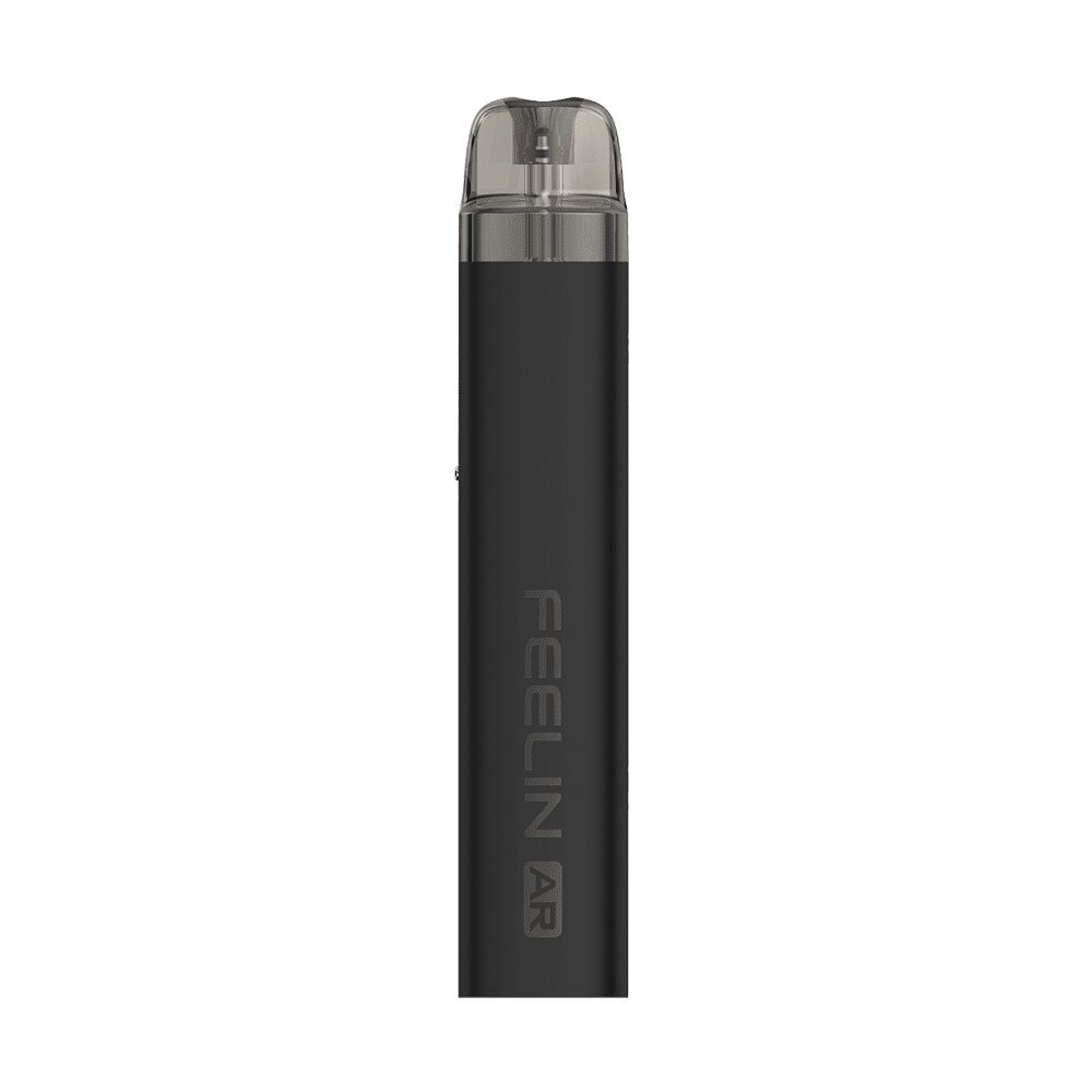 Nevoks Feelin AR Pod Kit Charcoal Black Nevoks Feelin AR Pod Kit in Charcoal Black, schlankes Design mit durchsichtigem Mundstück, Logo vertikal auf der Vorderseite.