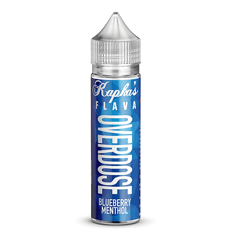 KAP2001 Kapkas Overdose Aroma Blueberry Menthol Flasche mit blauem Design und silbernem Deckel, Produktname groß hervorgehoben.
