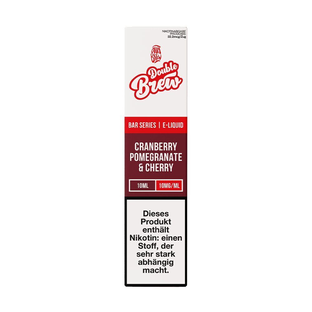 Liquid Cranberry Pomegranate & Cherry 10mg - Double Brew Double Brew Nikotinsalz E-Liquid Flasche mit 10 ml Inhalt, Geschmacksrichtung Cranberry, Granatapfel & Kirsche, enthält starken Nikotinstoff.
