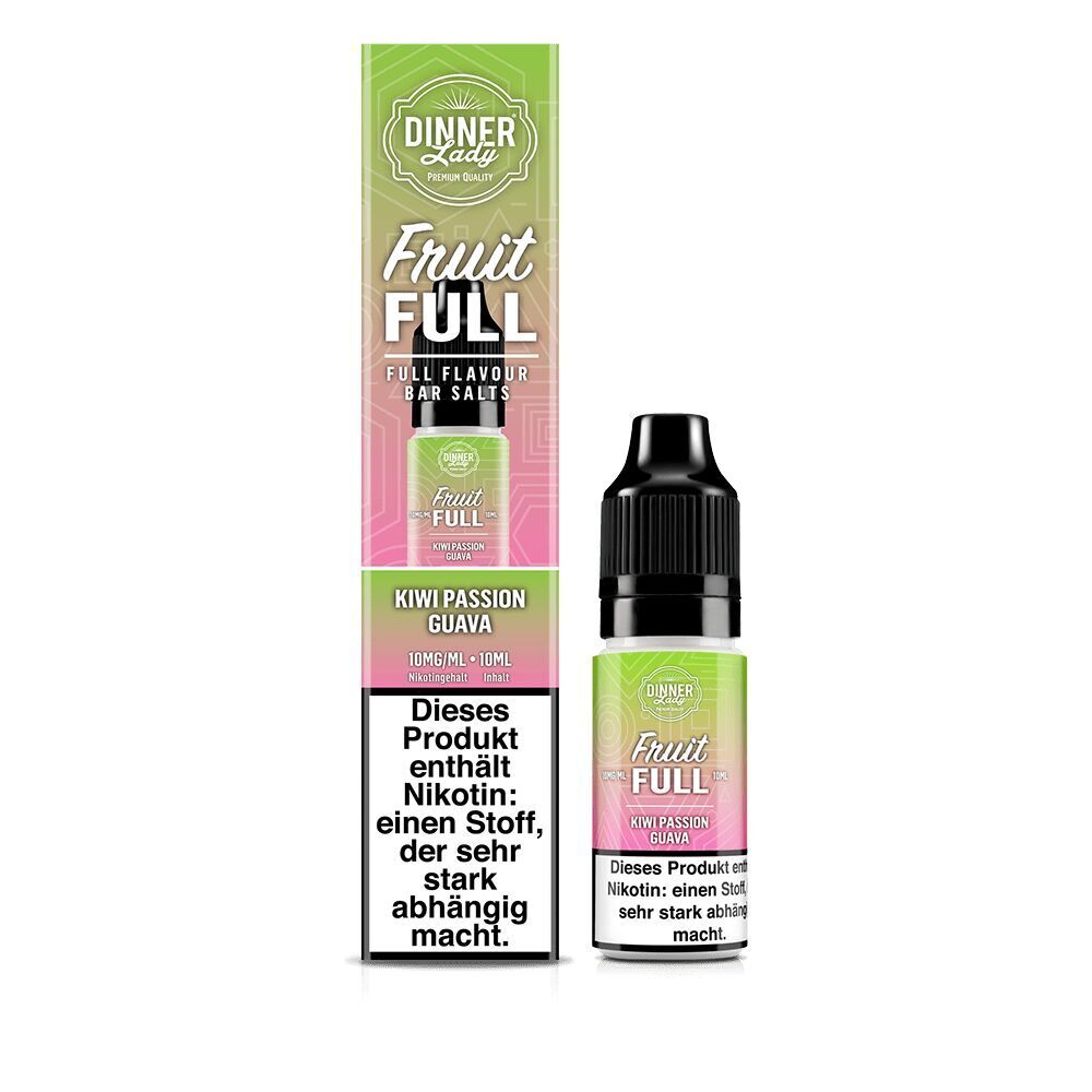 Liquid Kiwi Passion Guava von Dinner Lady Fruit Full E-Liquid Dinner Lady Fruit Full Kiwi Passion Guava mit 10 ml Flasche und Box, enthält Nikotin, das stark abhängig macht