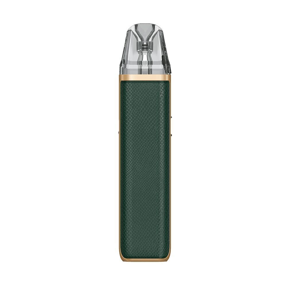 Oxva Xlim Pro 2 Pod Kit in Green Python mit transparentem Mundstück und strukturiertem, grünem Gehäuse mit goldenen Akzenten.