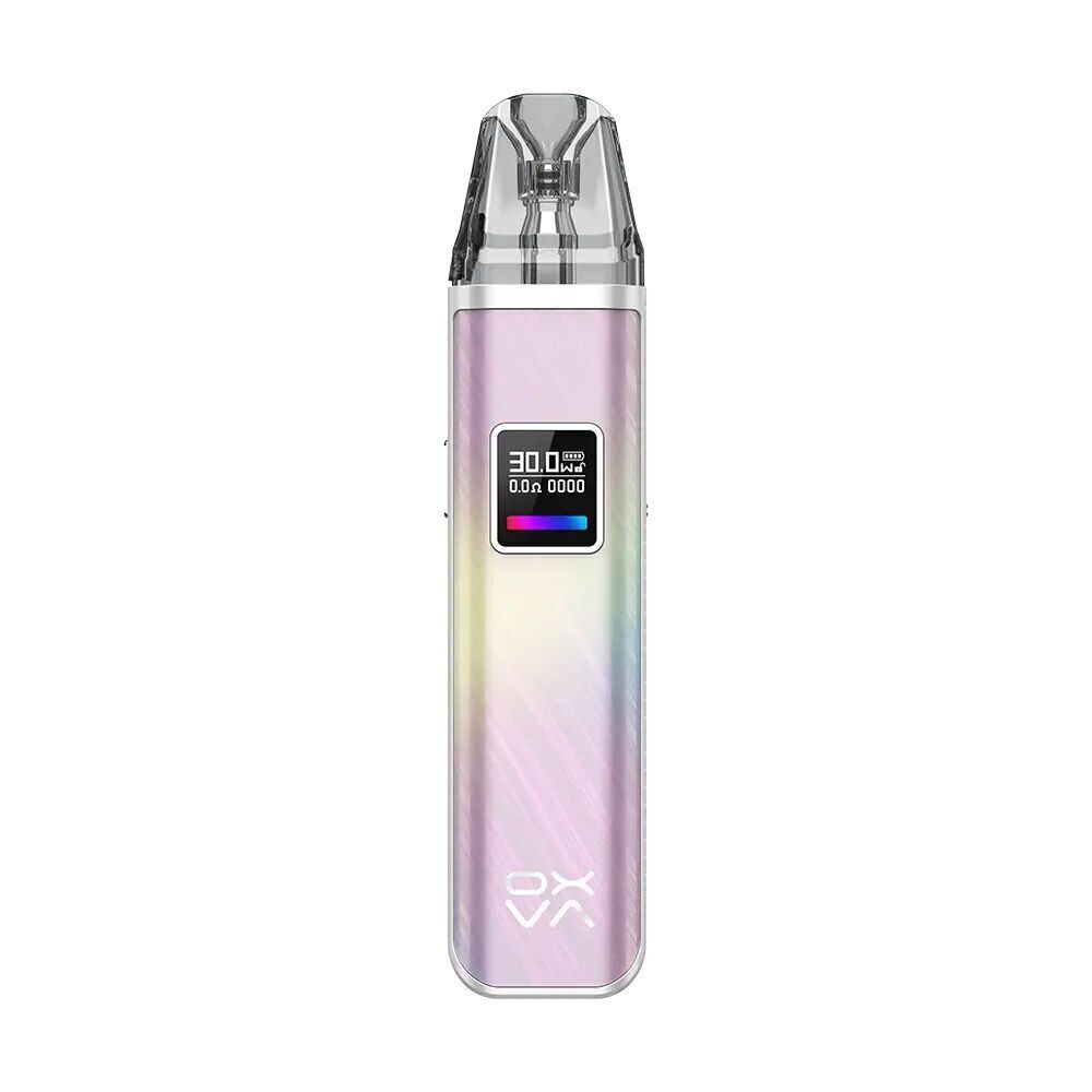 Oxva Xlim Pro Pod Kit in schimmerndem Aurora Pink mit Display zur Anzeige von Wattzahl, Batteriestatus und Farbverlauf, transparentes Mundstück
