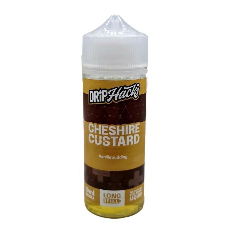 Aroma Cheshire Custard von Drip Hacks Drip Hacks Aroma-Flasche "Cheshire Custard" mit vanillepuddingfarbenem Etikett, 10ml Aroma, Longfill, transparentem Deckel