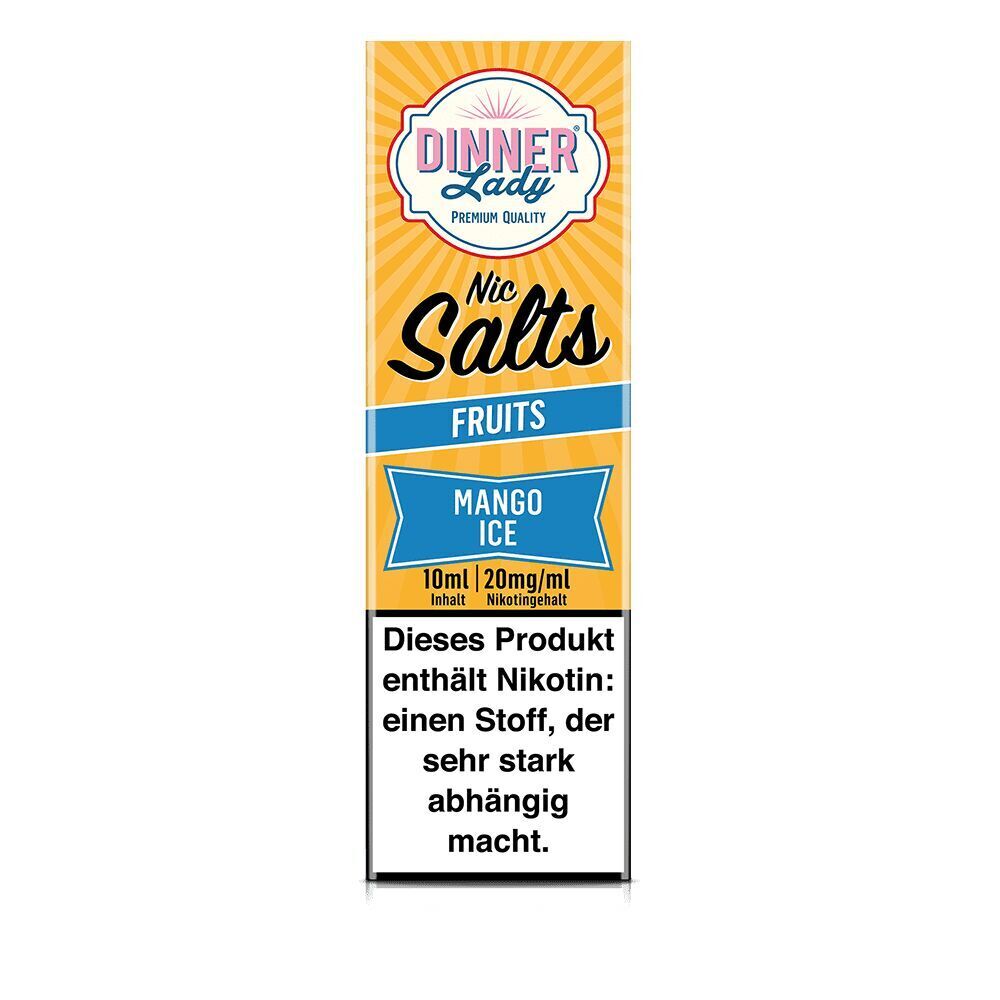 Liquid Mango Ice - Dinner Lady Nikotinsalz Dinner Lady Nic Salts Fruits Mango Ice 10ml Verpackung mit Nikotinwarnung, 20mg/ml Nikotinstärke sichtbar