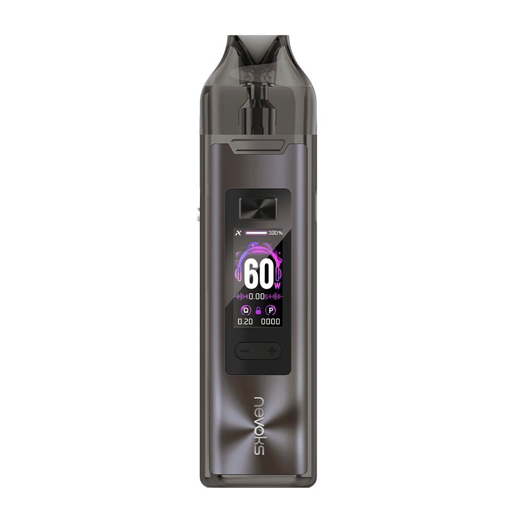 Nevoks Feelin XR Pro Pod Kit in Noble Brown mit Display, das 60 W anzeigt, plus und minus Tasten, sichtbarer Schriftzug "nevoks".