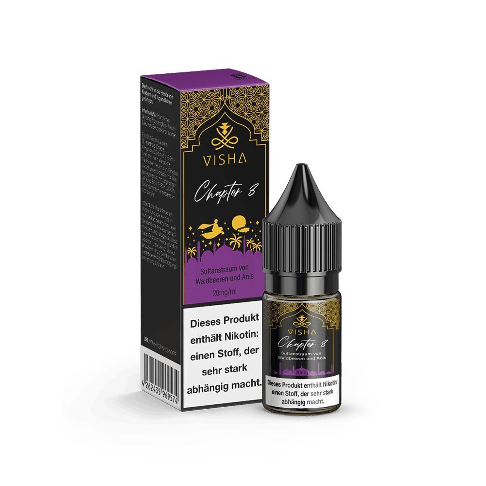 Liquid Chapter 8 - Visha Visha Nikotinsalz Chapter 8 Flasche und Verpackung; Sultanstraum von Waldbeeren und Anis, enthält Nikotin, 20mg/ml