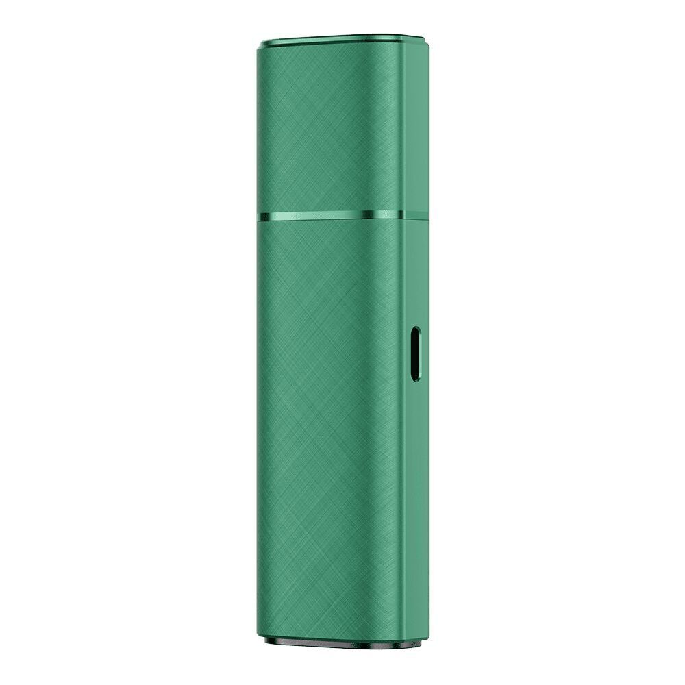 Voopoo Argus Klyc Pod Kit in Moss Green, schlankes zylindrisches Design, einfarbig mit einer kleinen Taste an der Seite.