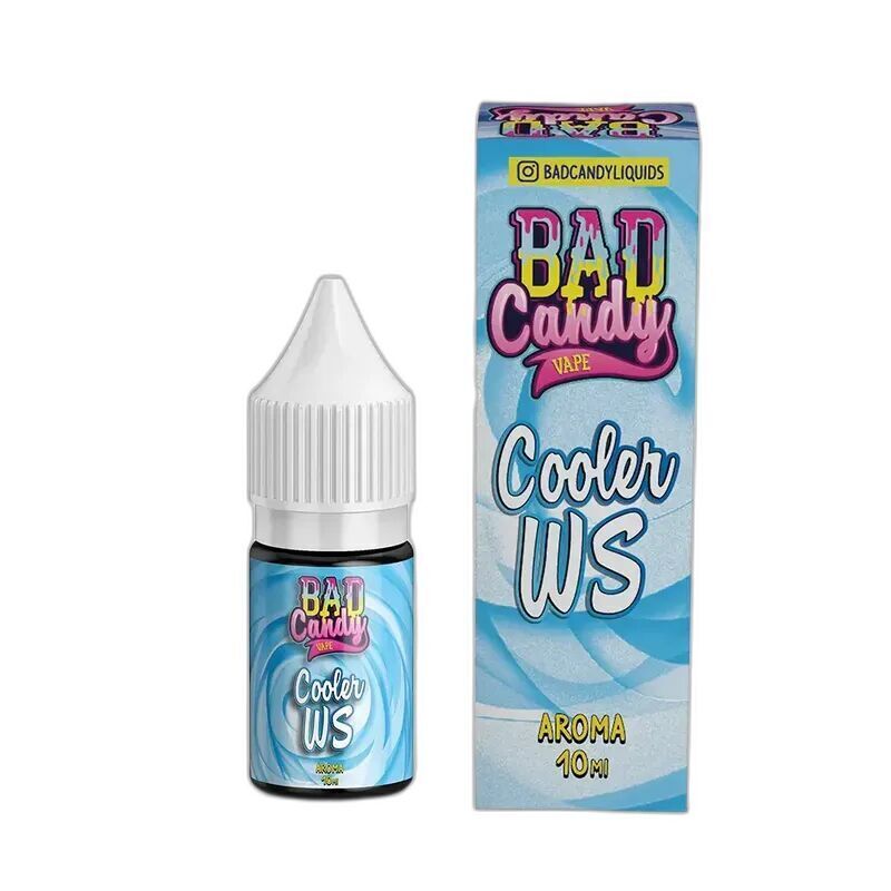 Flasche und Verpackung von Bad Candy Aroma Cooler WS23, 10 ml, mit blau-weißem Design und sichtbarem Branding.