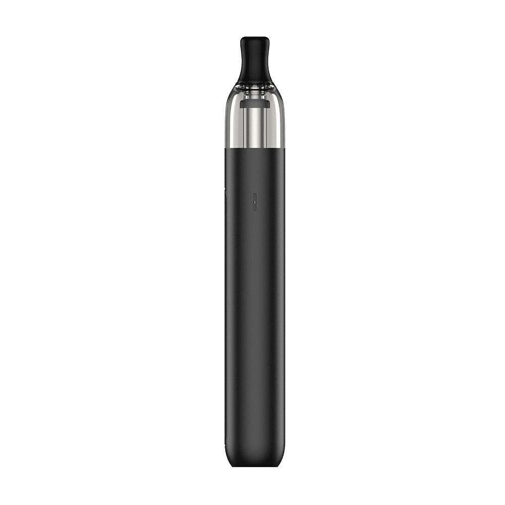 Schwarzes Vaporesso Eco One Pod Kit mit durchsichtigem Mundstück und minimalem Design frontal abgebildet