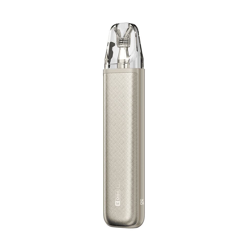 Oxva Xlim Pro 3 Pod Kit - Titanium Silk Oxva Xlim Pro 3 Pod Kit in Titanium Silk mit transparentem Mundstück, strukturierter Oberfläche und dezenter Beschriftung am unteren Rand