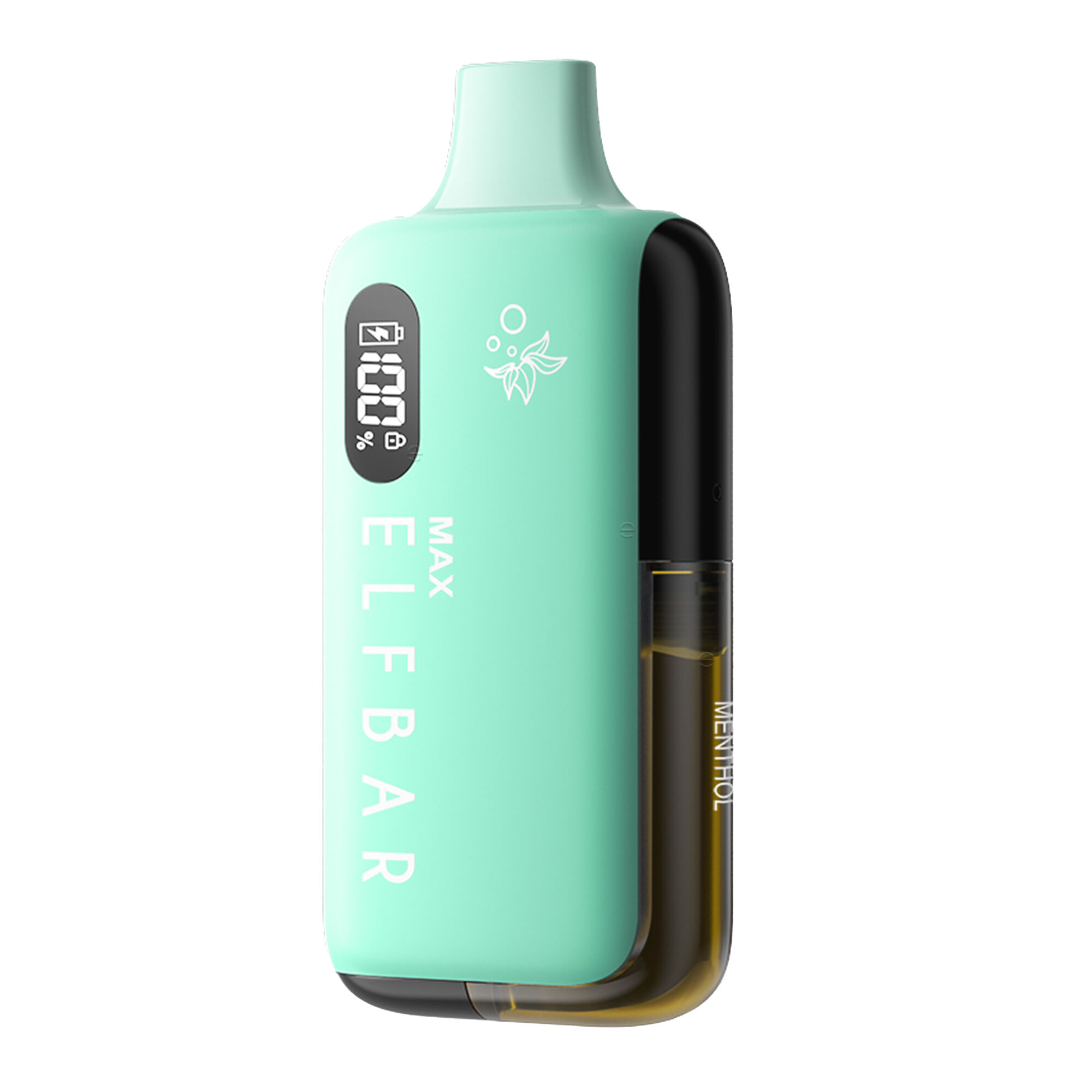Elfbar Max Pod Kit - Green Elfbar Max Pod Kit in Grün mit Digitalanzeige, Schriftzug und Menthol-Pod.