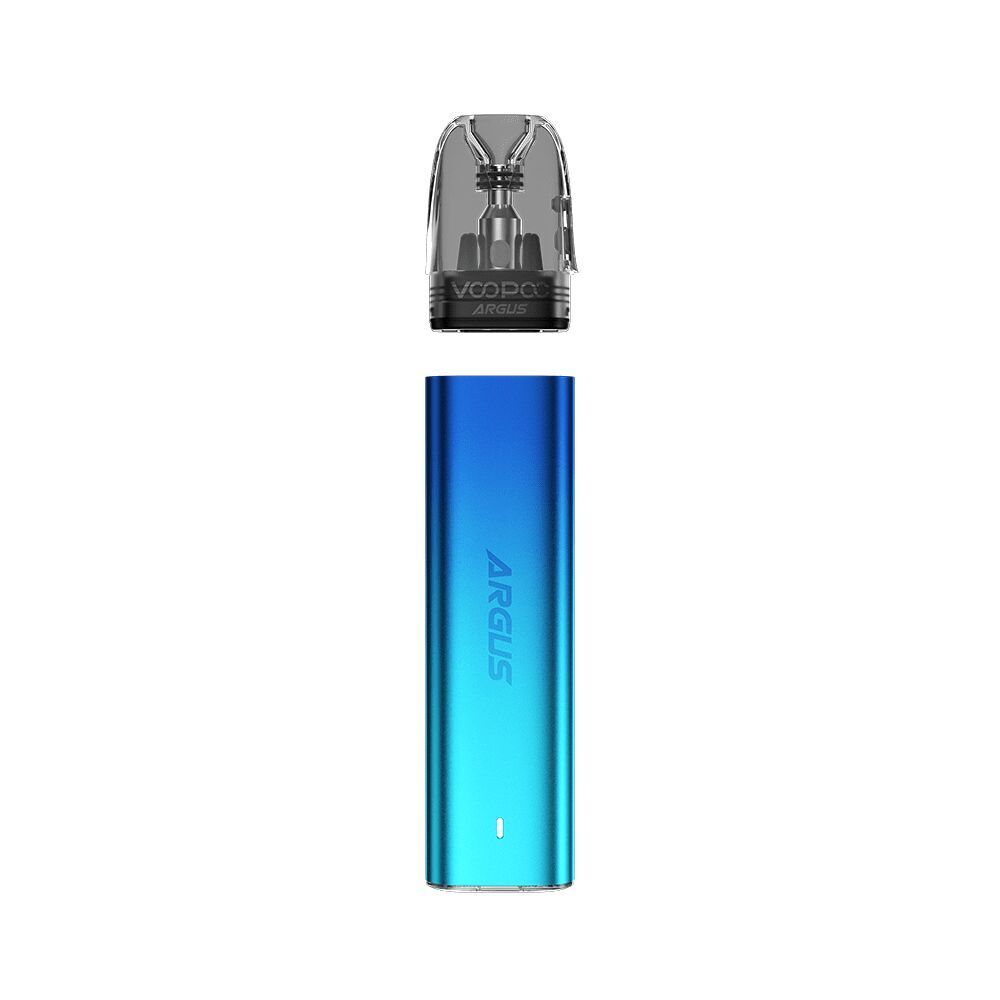 Voopoo Argus G2 Mini Pod Kit in Aurora Blue mit transluzentem Pod und klar sichtbarem Argus-Branding auf dem blauen Gehäuse.