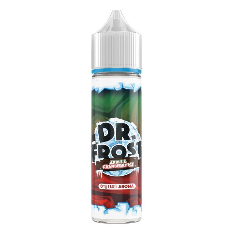 Aroma Apple & Cranberry Ice von Dr. Frost Dr. Frost Aroma-Flasche mit Apple & Cranberry Ice Motiv, 14ml, türkis-grüne und rote Farbakzente, abgerundet durch Eis-Design.