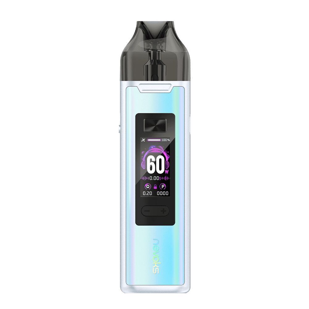 Nevoks Feelin XR Pro Pod Kit in Starry Blue mit Displayanzeige von 60W, darunter Tasten und Nevoks-Logo sichtbar