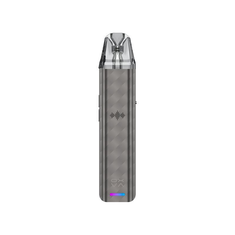Oxva Xlim SE 2 Pod Kit in der Farbe Gunmetal Oxva Xlim SE 2 Pod Kit in Gunmetal mit geometrischem Muster, transparentem Mundstück und Farb-LED am unteren Rand.