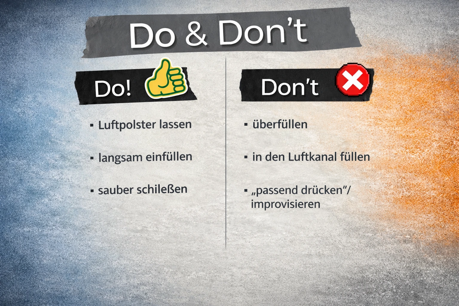 Do und Don´t beim Pod befüllen in einer Tabelle dargestellt