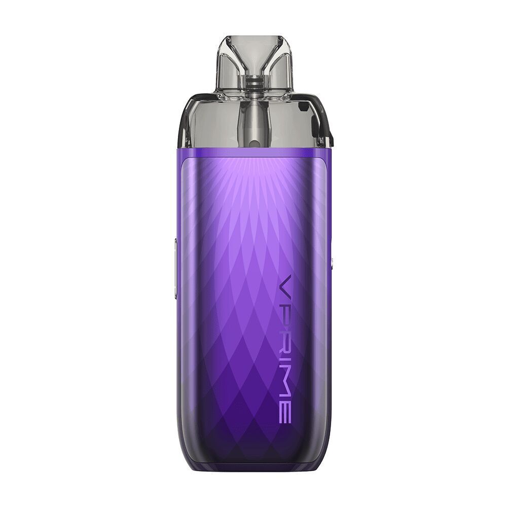 Oxva Vprime Pod Kit in Auroral Purple mit glänzender Oberfläche und geometrischen Mustern, Schriftzug „VPRIME“ sichtbar
