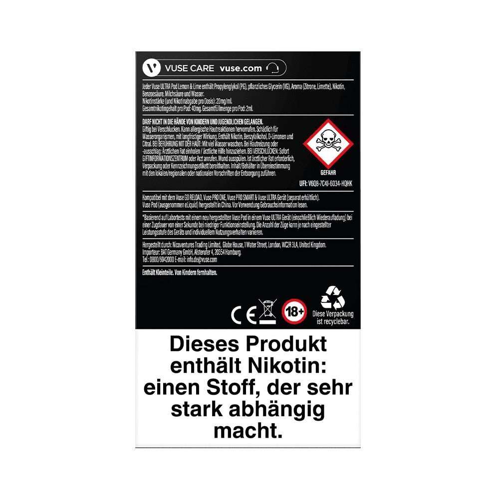 Vuse Ultra Pods - Lemon & Lime 20mg