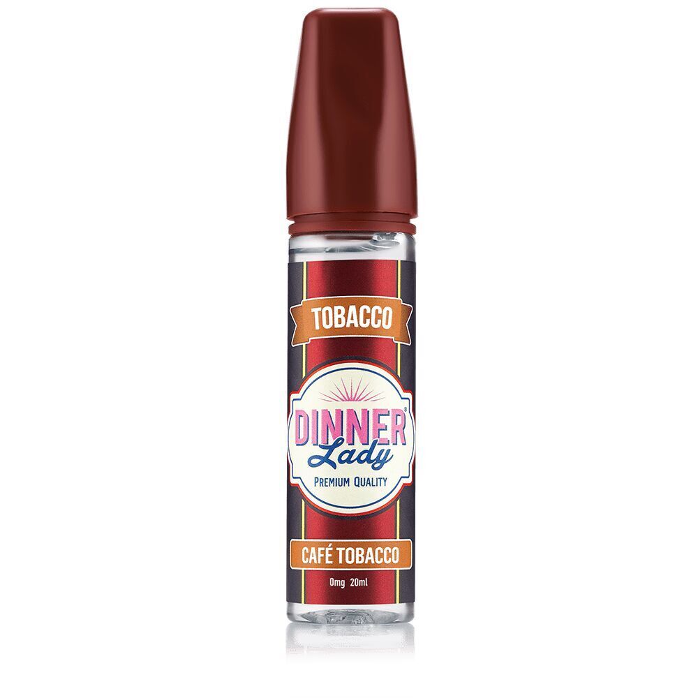 Aroma Cafe Tobacco von Dinner Lady Dinner Lady Aroma Flasche mit braunem Verschluss und Etikett in Rot- und Brauntönen, Aufschrift "Cafe Tobacco", 20 ml, Premium-Qualität.