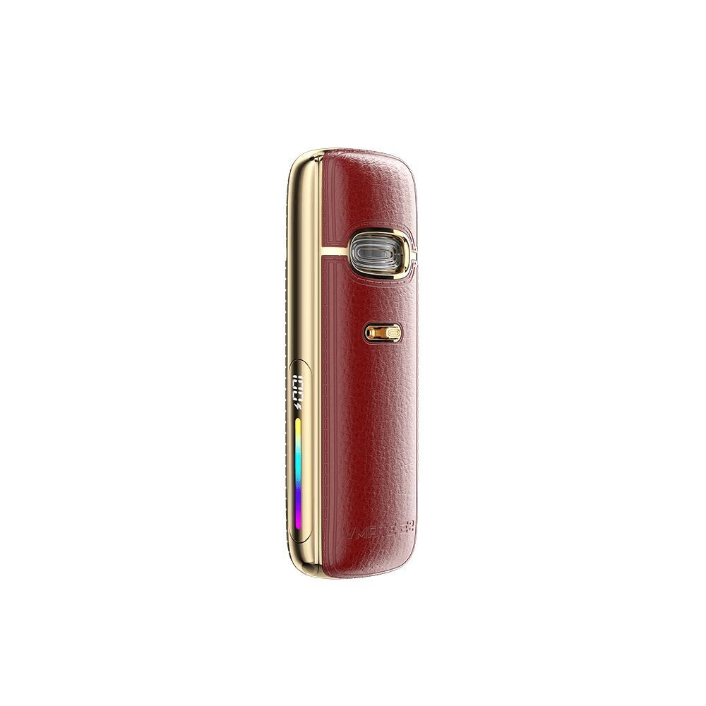 Voopoo Vmate E2 Pod Kit in Rose Red mit goldenen Akzenten, strukturiertem Griff und einem eingebauten Sichtfenster für den Liquidstand