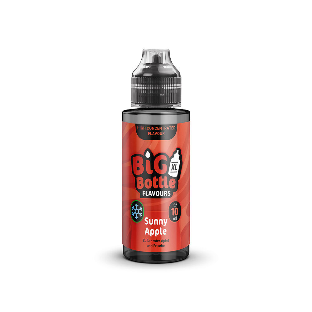 BBF241.jpg Flasche Big Bottle Flavours Aroma Sunny Apple, rot mit schwarzem Deckel, Text: süßer roter Apfel und Frische, 10 ml