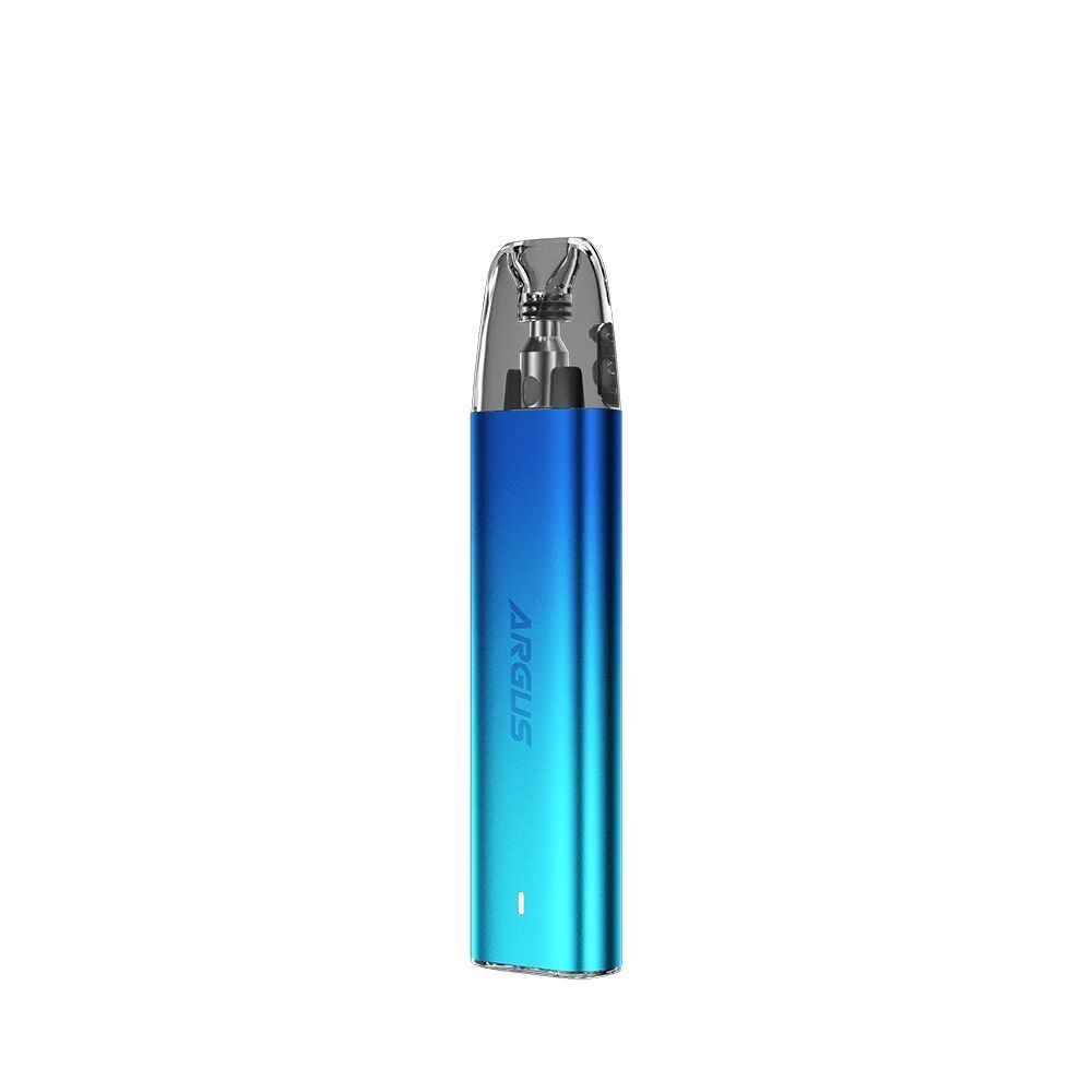 Voopoo Argus G2 Mini Pod Kit in schimmerndem Blau mit transparentem Pod und sichtbaren Bauteilen im Inneren, Aufschrift "ARGUS" auf der Seite