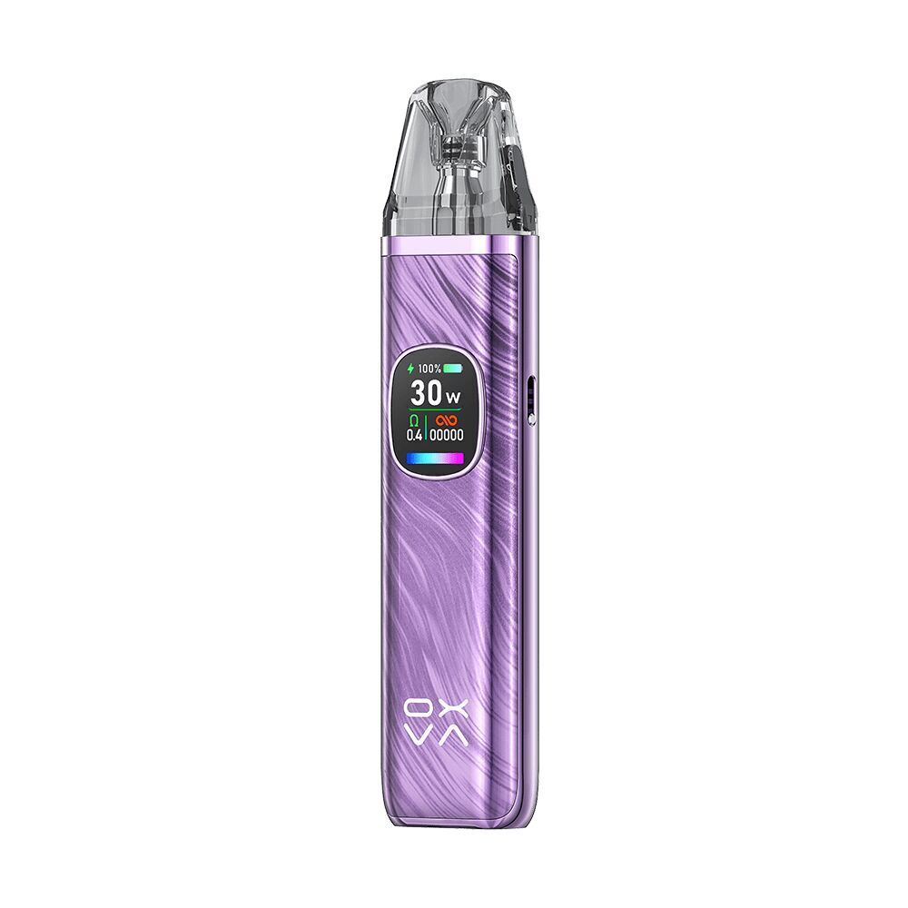 Oxva Xlim Pro 2 Pod Kit - Dream Purple Oxva Xlim Pro 2 Pod Kit in Dream Purple mit Digitalanzeige zeigt 30W, Akkustand und Widerstand, glänzende lila Oberfläche mit Wellenmuster.