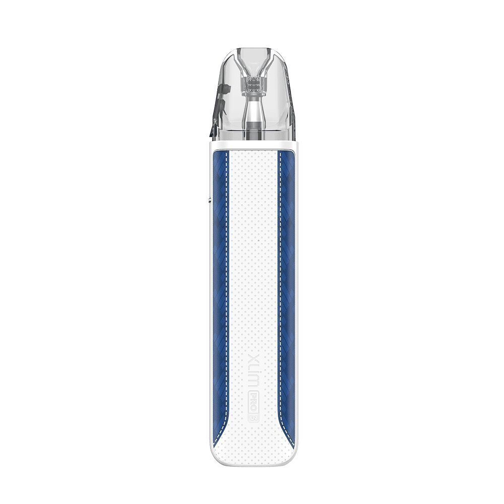 Oxva Xlim Pro 3 Pod Kit - Sky Blue Oxva Xlim Pro 3 Pod Kit in Sky Blue mit transparentem Mundstück, blau-weißer Oberfläche und dezentem Xlim-Branding.