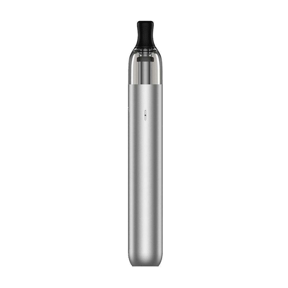 Vaporesso Eco One Pod Kit Gunmetal Grey Vaporesso Eco One Pod Kit in Gunmetal Grey mit silbernem Gehäuse und schwarzem Mundstück, schlankes Design, klarer Pod oben.
